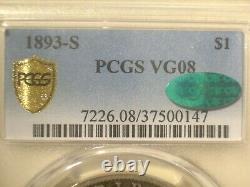 1893-S PCGS VG08 CAC GOLD Shield Silver MORGAN Dollar $1 The KING