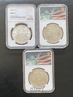 1897 Morgan Silver Dollar Complete 3 Coin Set P (ms64), O, S