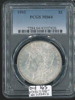 1903 $1 Morgan Silver Dollar graded MS 64 PCGS TJ 10/10