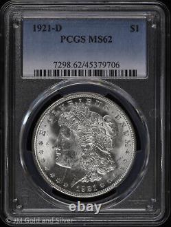 1921-D $1 Morgan Silver Dollar PCGS MS 62 Uncirculated UNC
