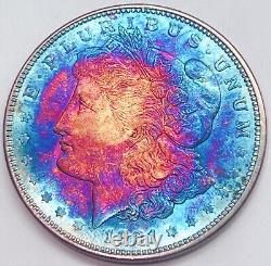 1921-D AU+ Rainbow Toned Morgan Silver Dollar Vibrant Colors AT 58