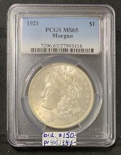 1921 MORGAN SILVER DOLLAR $1 PCGS Graded MS 65 (LB 12/14)