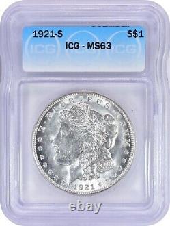1921-S Morgan Dollar Silver $1 Gem Brilliant UNC ICG MS63