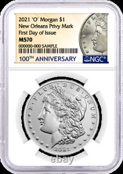 2021 $1 O Morgan Dollar Privy Mark NGC MS70 First Day of Issue 100th Anniversary