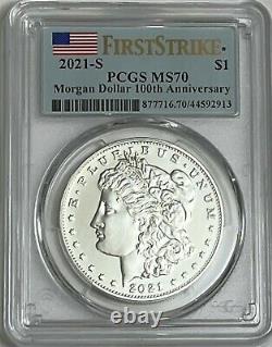 2021 $1 S MORGAN SILVER DOLLAR PCGS MS70 FIRST STRIKE 100th ANNIVERSARY With BOX