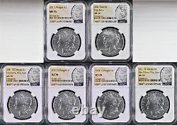 2021 6 coin morgan & peace silver dollar set, ngc ms70, in hand & ready to ship