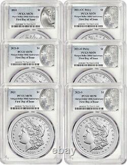 2021 Morgan&Peace Dollar 100th Anniv 6 Coin Set PCGS MS70 First Day of Issue