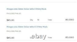 2021 Morgan Silver Dollar 2 Coins -One CC and One O-Privy Mark Pre Order Confirm