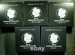 2021 Morgan Silver Dollar $ COMPLETE SET OF 5 Mints P, O, D, S, CC OGP COA