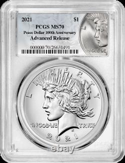 2021 Morgan and Peace Dollar 100th Anniv 6 Coin Set PCGS MS70 Advanced Release