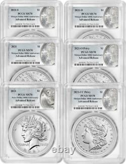 2021 Morgan and Peace Dollar PCGS MS70 Advanced Release 100th Anniversary 6-pc