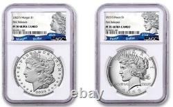 2023 S MORGAN & PEACE Silver Dollar NGC PF70 UC 2pc Set! FIRST DAY RELEASE
