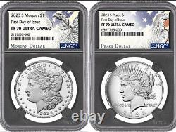 2023 S MORGAN & PEACE Silver Dollar NGC PF70 ULTRA CAMEO Set FDI FIRST DAY! %