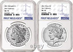 2 coin set 2023 morgan and peace silver dollar ngc ms 70 first releases fr label