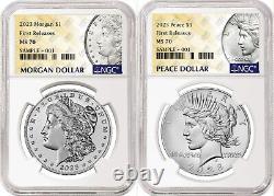 2 coin set 2023 morgan and peace silver dollar ngc ms 70 first releases pre-sale