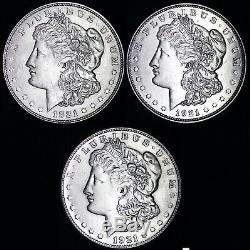 (3 PC SET) 1921 P D S Morgan Silver Dollar XF / AU 90% SILVER ORDER 2+ TO SAVE$d