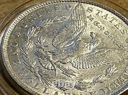 AU 1886 Morgan Silver Dollar, Error stretch strike legends. Doubled lettering