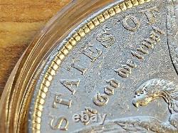 AU 1886 Morgan Silver Dollar, Error stretch strike legends. Doubled lettering