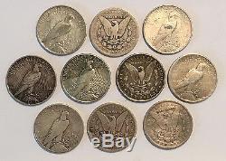 A Lot of 10 Cull Condition US $1 Silver Morgan and Peace Dollars