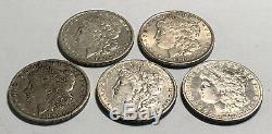A Lot of 5 Circulated $1 Pre 1921 Morgan Silver Dollars