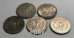 A Lot of 5 Circulated $1 Pre 1921 Morgan Silver Dollars