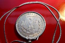Antique 1878-1921 Morgan Silver Dollar Pendant on a 30 925 Silver Snake Chain