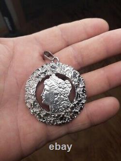 Antique One Of A Kind Morgan Silver Dollar Nuggetized Pendant Wow