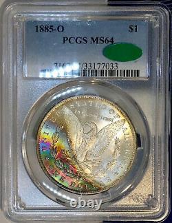 CAC 1885-O Morgan Dollar PCGS MS64 CAC Ultra Vibrant Colorful Rainbow Toned