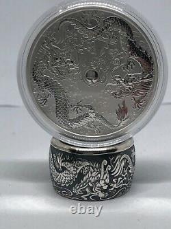 Coin Ring hand made Morgan Silver Australia Dollar 1oz Double Dragon Size 7-18