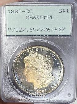GEM BU 1881-CC Morgan Silver Dollar STUNNING! PCGS MS65DMPL Rattler Holder WNFTA