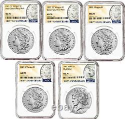 In Hand 2021 Morgan Silver Dollars & Peace NGC MS70 5 coin Set