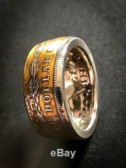 LOWER PRICE Living history -Morgan Silver Dollar Coin Ring. 900 silver Gold PC