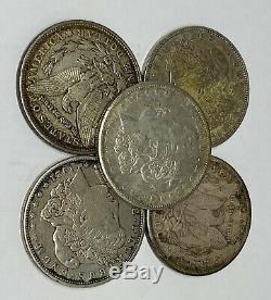 Lot of 5 1921 Morgan Silver Dollars $5 Face 90% Bullion Issues 1/4 Roll