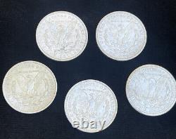 Lot of 5 1921 Morgan Silver Dollars- Circulated 90%