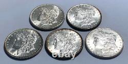 Lot of 5 BU 1878- 1904 $1 Morgan Silver Dolllars, Pre 1921, Mixed Dates & Mints