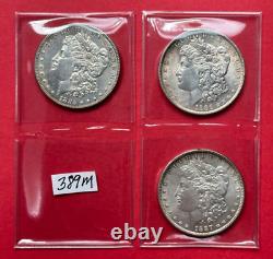 Lot of THREE Morgan Silver Dollars Coins EXTRA FINE / ALMOST UNCIRCULATED 389M