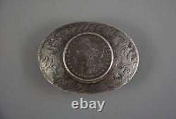 Morgan Silver Dollar Coin 1886 in Hand Engraved Oval Silver Western Belt Buckle