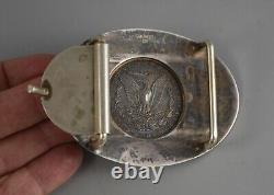 Morgan Silver Dollar Coin 1886 in Hand Engraved Oval Silver Western Belt Buckle