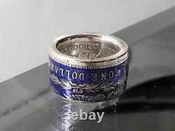 Morgan Silver Dollar Coin Ring. 900 silver Candy blue PC sz 8-14