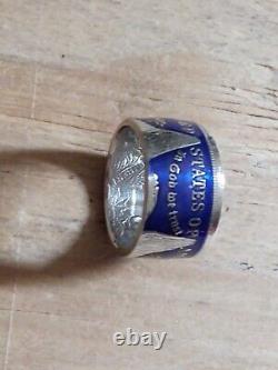 Morgan Silver Dollar Coin Ring. 900 silver Candy blue PC sz 8-14