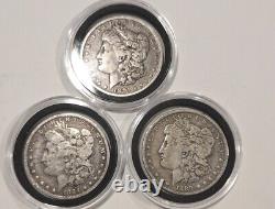 Morgan Silver Dollars 1891, 1889, 1884 New Orleans Mint Marks On All Three