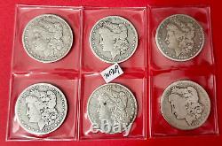Morgan Silver Dollars Lot of SIX DIFFERENT Silver Morgan Dollars 1879-1886 #M909