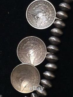 NAVAJO NECKLACE Mercury Dime Beads Morgan Silver Dollars Turquoise Stone