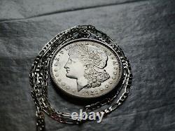 Nicer 1921 Morgan Silver Dollar. 925 Pendant on a 28.925 Italy Silver Chain