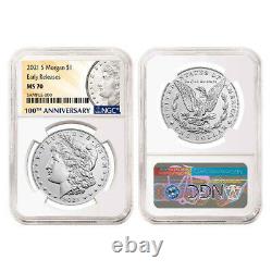 Presale 2021 $1 Morgan and Peace Silver Dollar 6pc Set NGC MS70 ER 100th Anniv