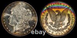 Rainbow Toned Reverse 1881-S $1 Morgan Silver Dollar MS63. PCGS Gold Shield