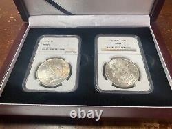 Set 1922 Peace and 1921 Morgan USA Silver Dollars NGC Graded in Case 1087