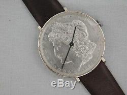 Sterling Silver 1921 Morgan Silver Dollar Coin Watch Swiss Quartz Movement. 38mm